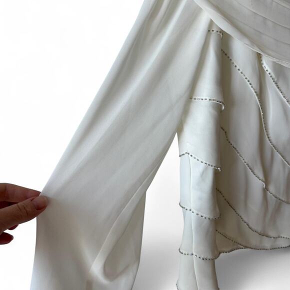 Vintage JR Nites by Carol Lin White Beaded Off Shoulder Chiffon Top 14 - Picture 3 of 7